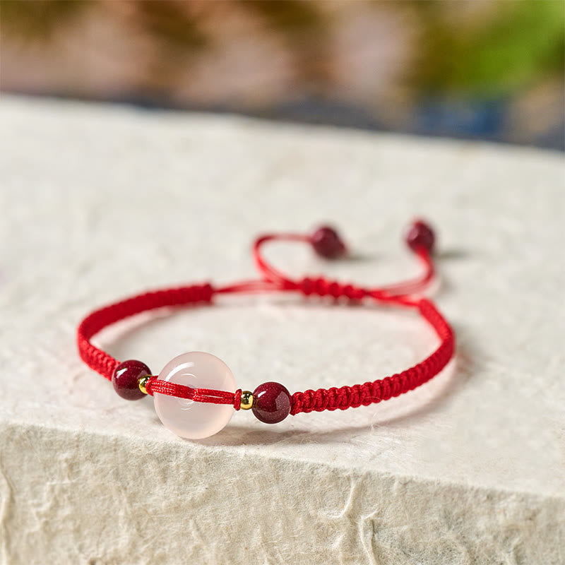 Buddha Stones Peace Buckle White Agate Flat Knot Diamond Knot Red String Connection Bracelet