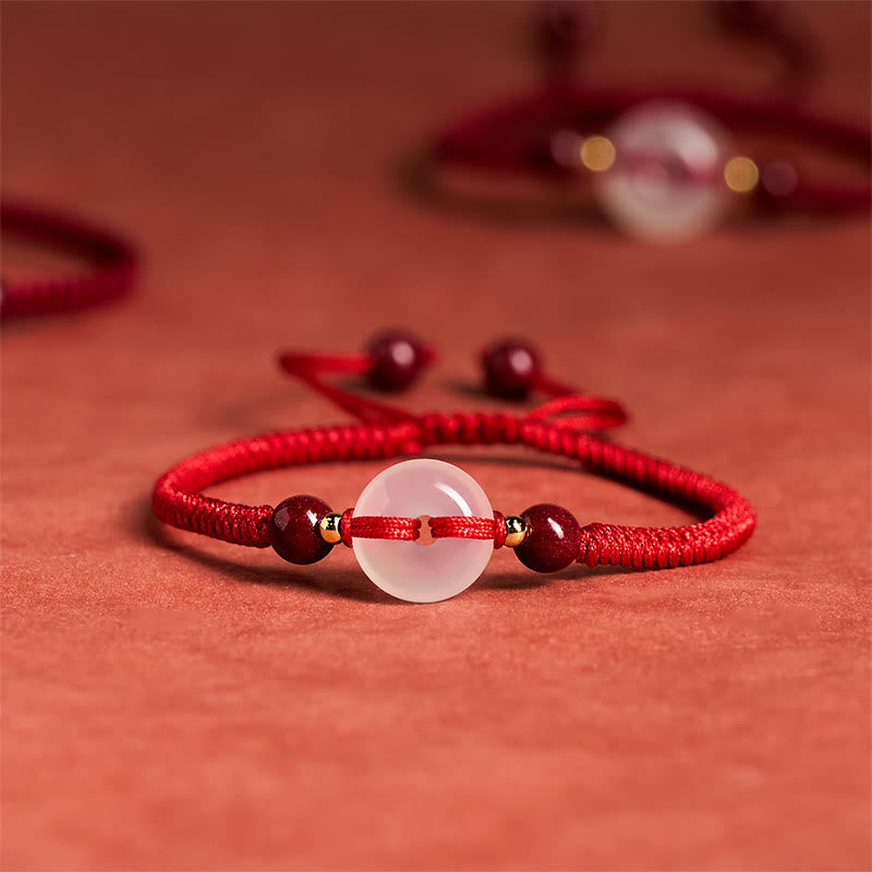 Buddha Stones Peace Buckle White Agate Flat Knot Diamond Knot Red String Connection Bracelet
