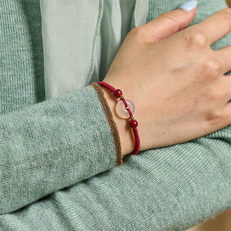 Buddha Stones Peace Buckle White Agate Flat Knot Diamond Knot Red String Connection Bracelet