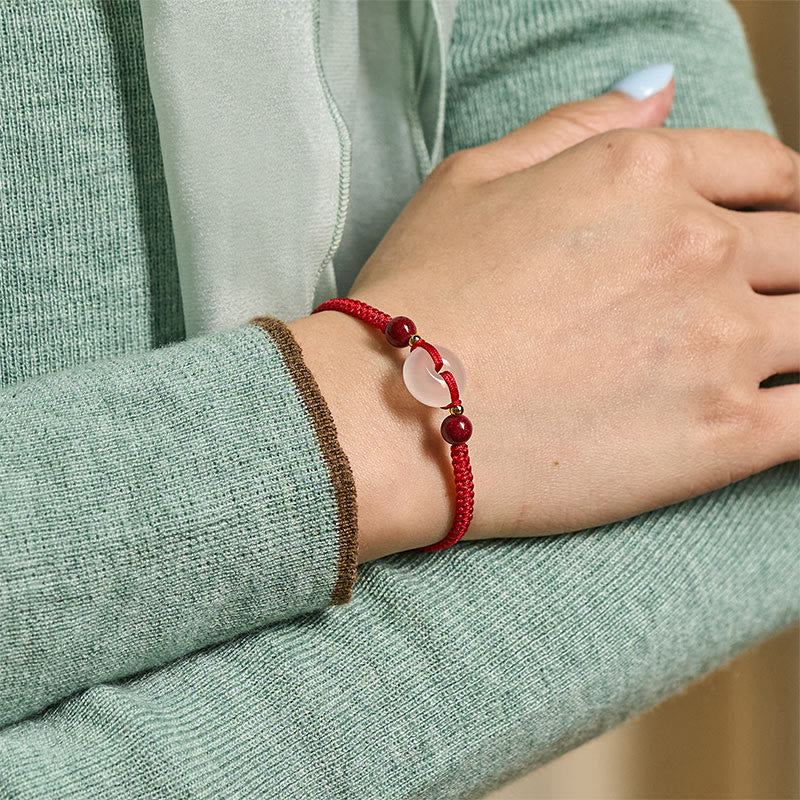 Buddha Stones Peace Buckle White Agate Flat Knot Diamond Knot Red String Connection Bracelet