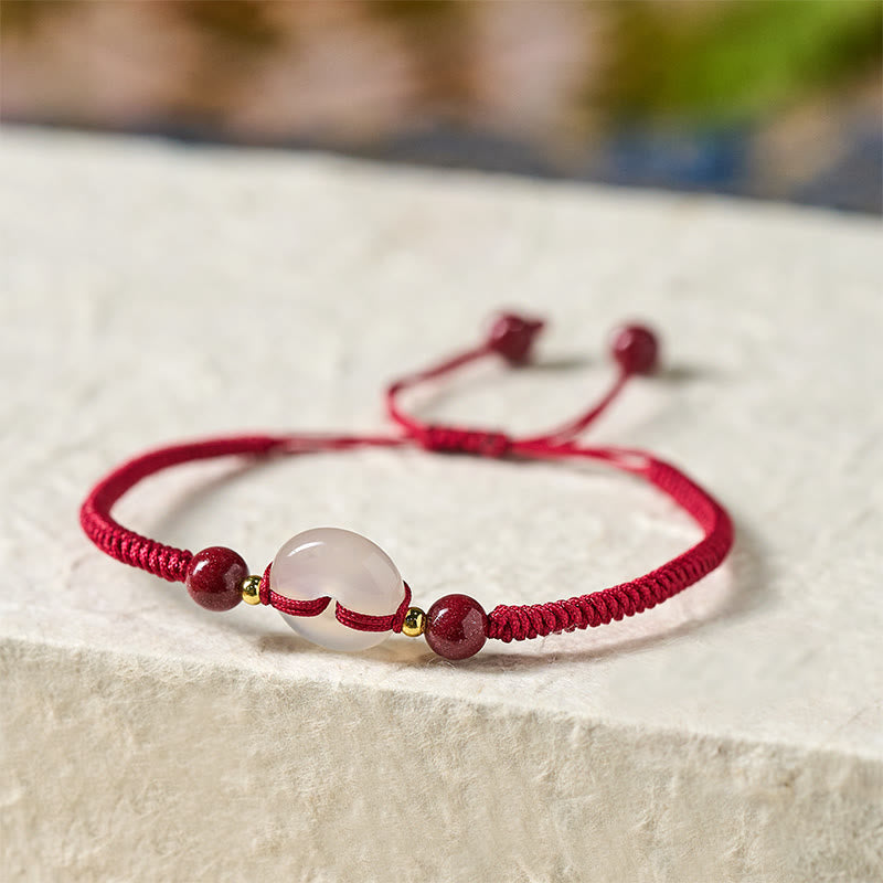 Buddha Stones Peace Buckle White Agate Flat Knot Diamond Knot Red String Connection Bracelet