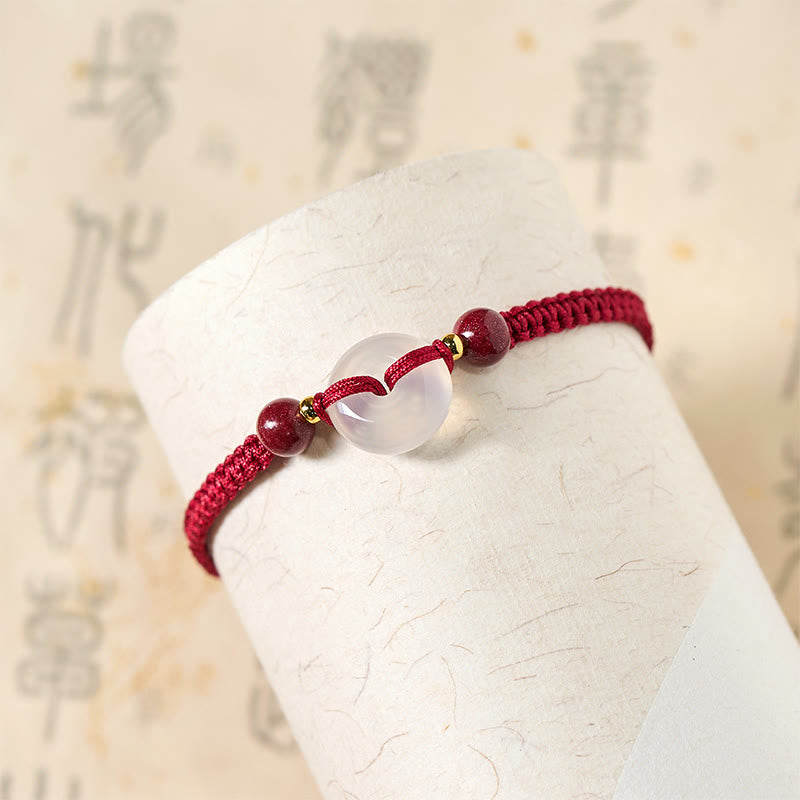 Buddha Stones Peace Buckle White Agate Flat Knot Diamond Knot Red String Connection Bracelet