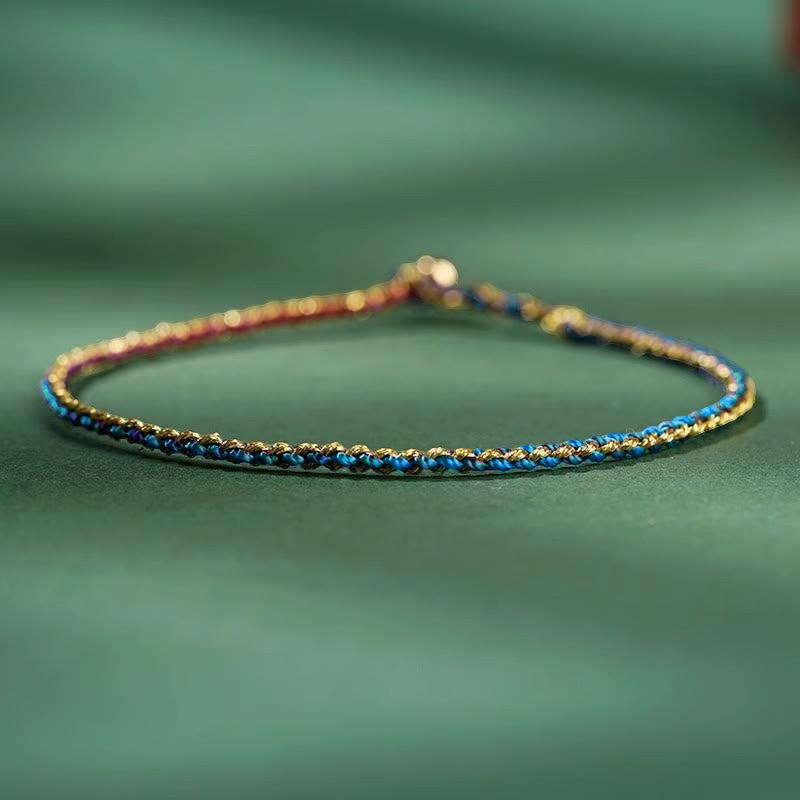 Buddha Stones Colorful Rope Luck Coin Bead Abundance Extra Thin Braided Bracelet