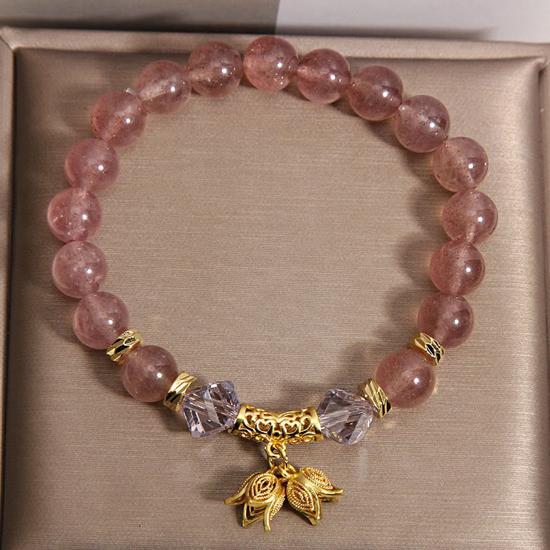 Buddha Stones Lily of the Valley Natural Strawberry Quartz Positive Beaded Bracelet
