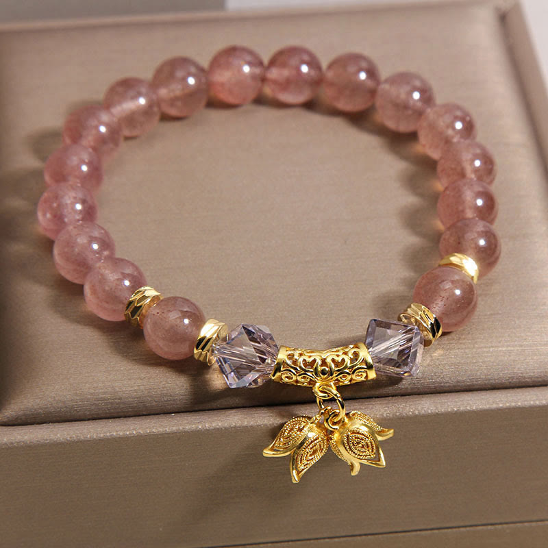 Buddha Stones Lily of the Valley Natural Strawberry Quartz Positive Beaded Bracelet