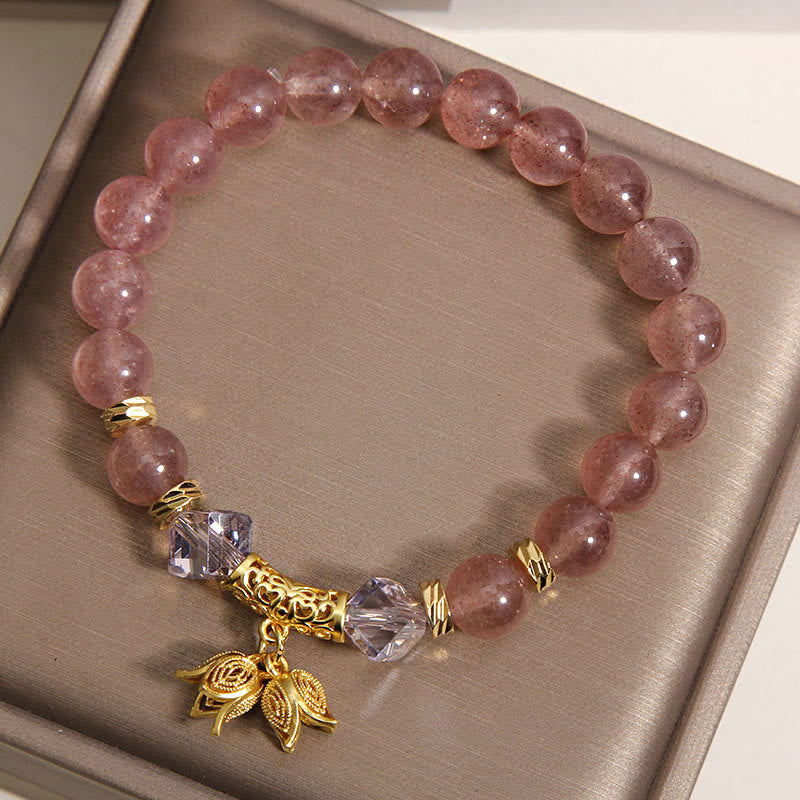 Buddha Stones Lily of the Valley Natural Strawberry Quartz Positive Beaded Bracelet