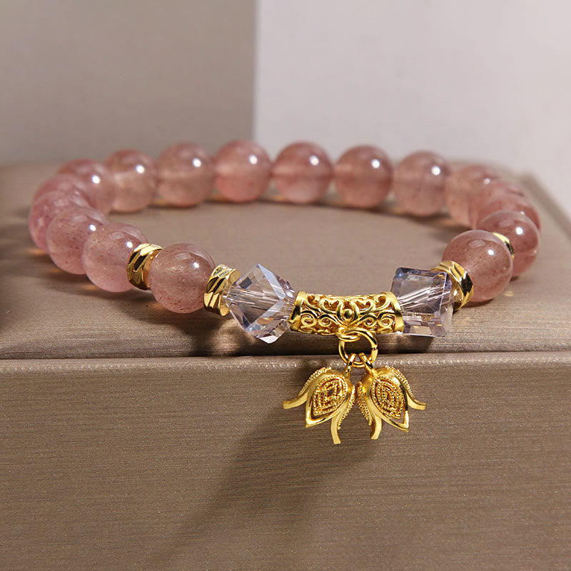 Buddha Stones Lily of the Valley Natural Strawberry Quartz Positive Beaded Bracelet