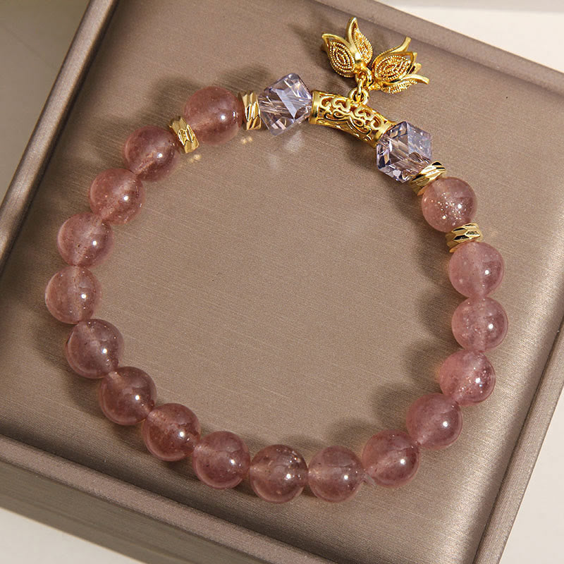Buddha Stones Lily of the Valley Natural Strawberry Quartz Positive Beaded Bracelet