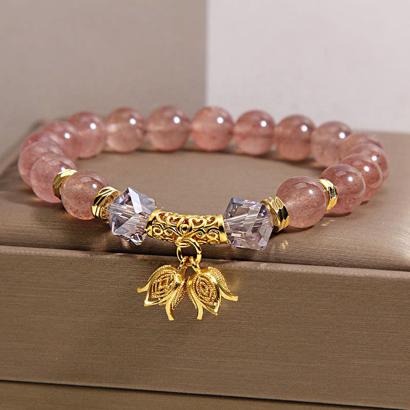 Buddha Stones Lily of the Valley Natural Strawberry Quartz Positive Beaded Bracelet