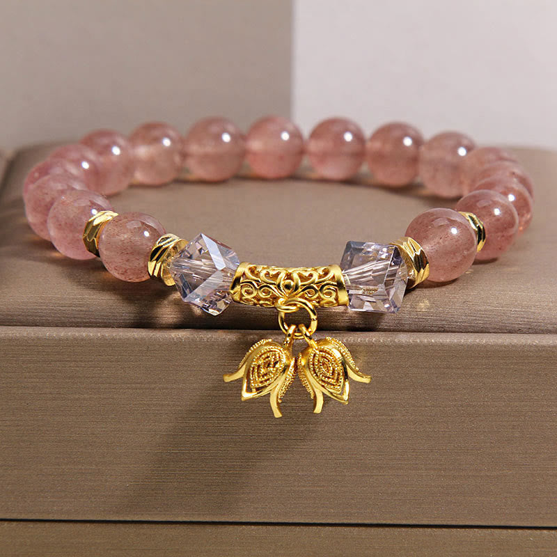 Buddha Stones Lily of the Valley Natural Strawberry Quartz Positive Beaded Bracelet
