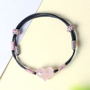 Buddha Stones Natural Heart Charm Pink Crystal Braided String Warmth Bracelet