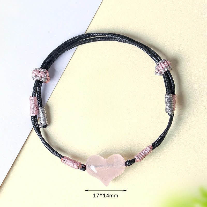 Buddha Stones Natural Heart Charm Pink Crystal Braided String Warmth Bracelet