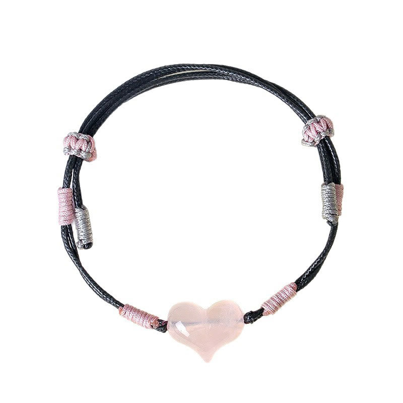 Buddha Stones Natural Heart Charm Pink Crystal Braided String Warmth Bracelet