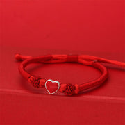 Buddha Stones 999 Sterling Silver 3D Heart Design Red String Connection Bracelet