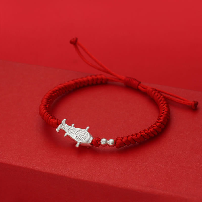 Buddha Stones 999 Sterling Silver Koi Fish Design 990 Sterling Silver Bead Red String Luck Bracelet