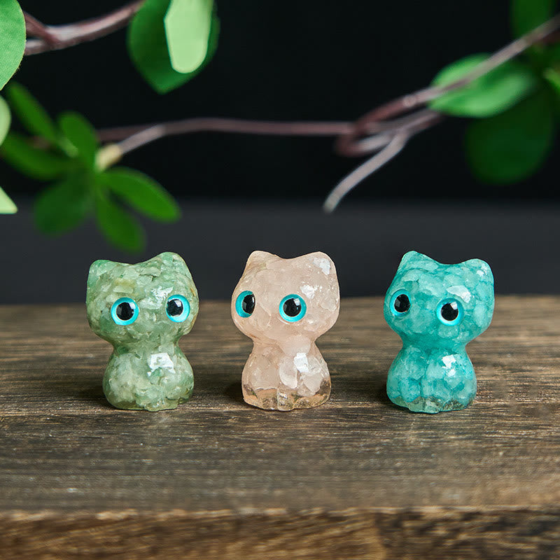 Buddha Stones Crystal Drip Resin Small Cat Purification Decoration Statue