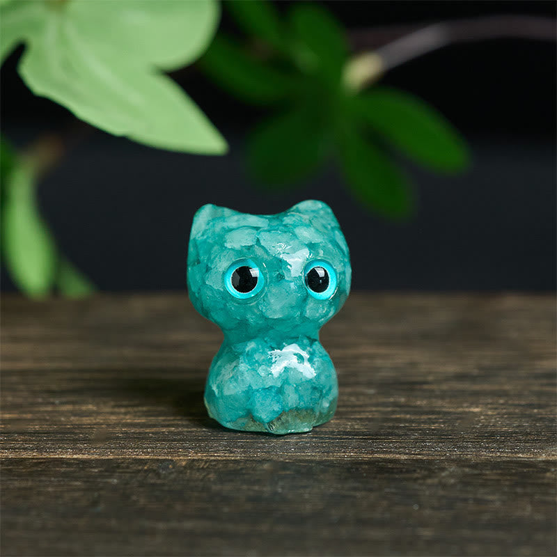 Buddha Stones Crystal Drip Resin Small Cat Purification Decoration Statue