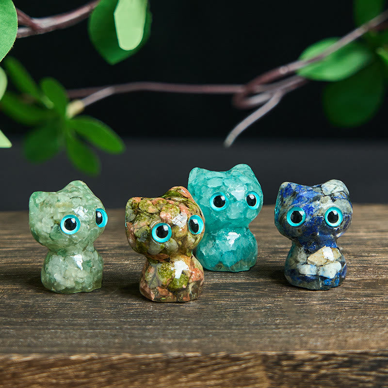 Buddha Stones Crystal Drip Resin Small Cat Purification Decoration Statue