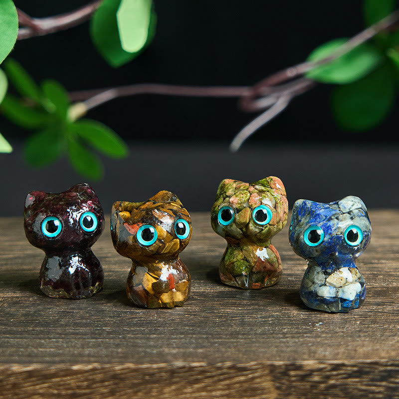 Buddha Stones Crystal Drip Resin Small Cat Purification Decoration Statue