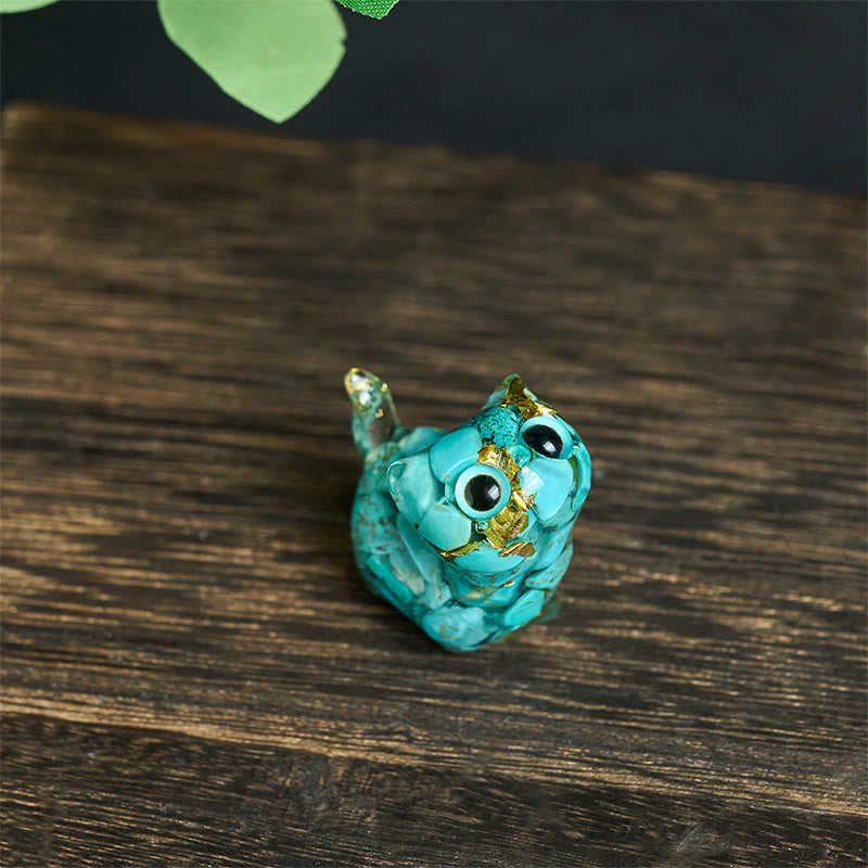 Buddha Stones Crystal Drip Resin Small Cat Serenity Fulfilment Decoration Statue