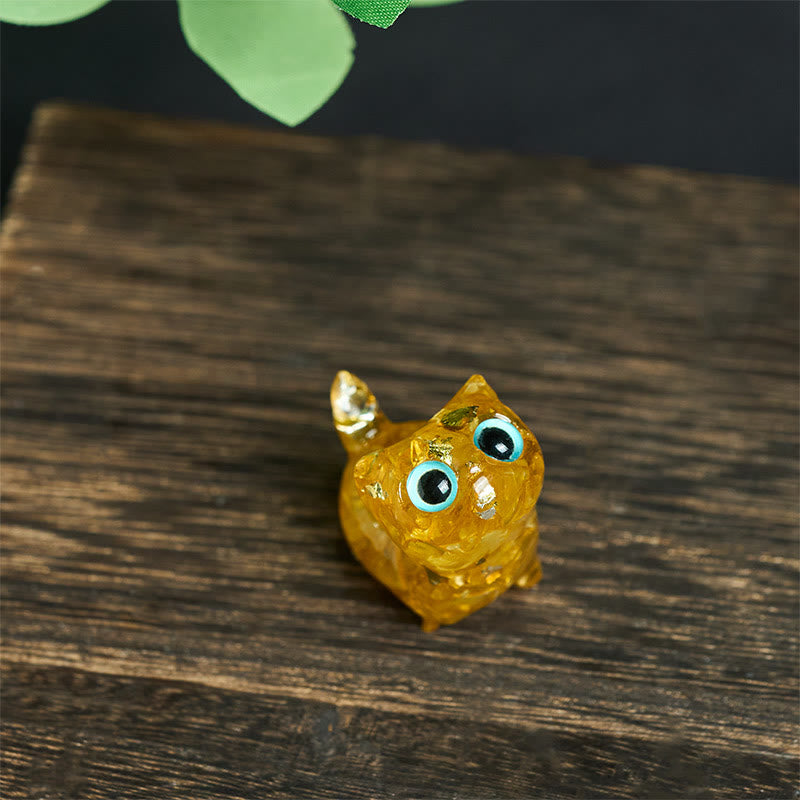 Buddha Stones Crystal Drip Resin Small Cat Serenity Fulfilment Decoration Statue