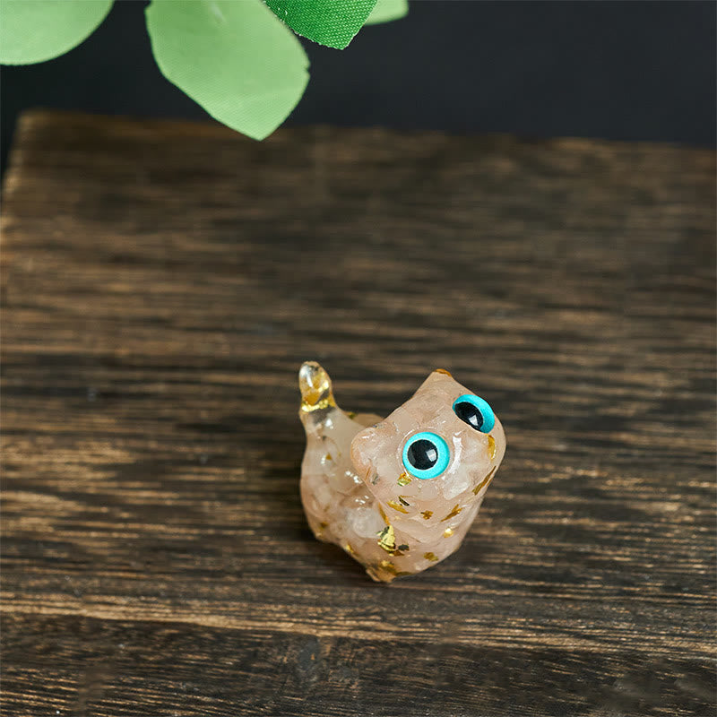 Buddha Stones Crystal Drip Resin Small Cat Serenity Fulfilment Decoration Statue