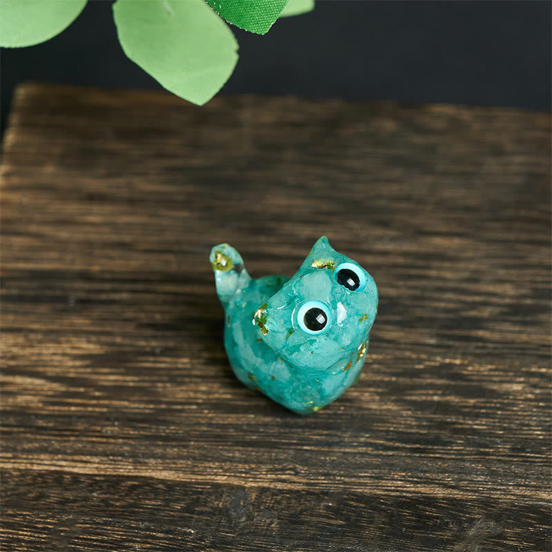 Buddha Stones Crystal Drip Resin Small Cat Serenity Fulfilment Decoration Statue