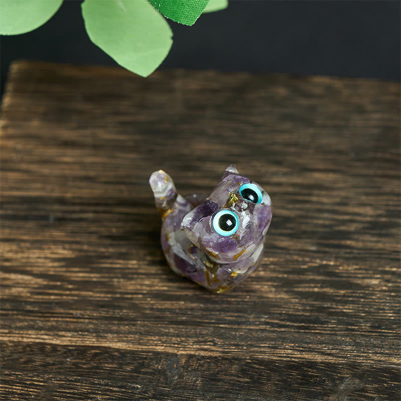 Buddha Stones Crystal Drip Resin Small Cat Serenity Fulfilment Decoration Statue