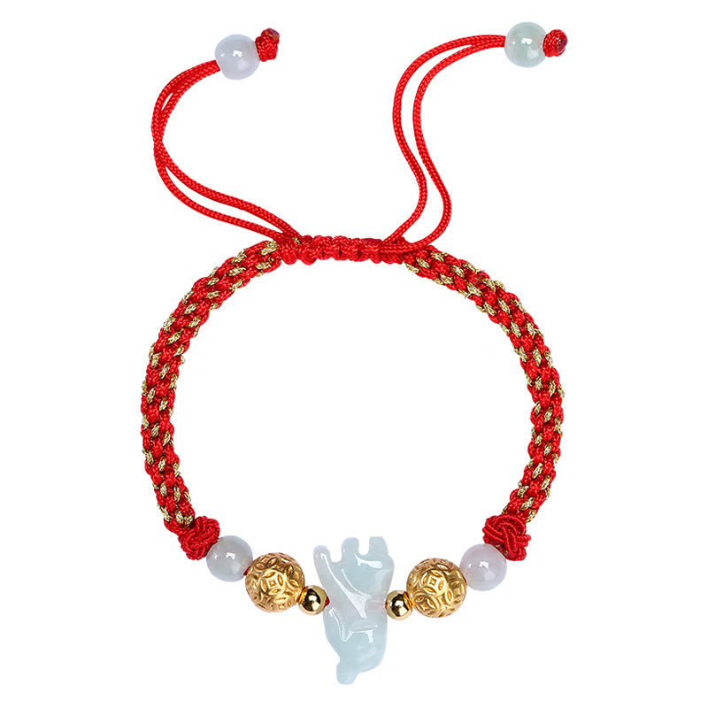 Buddha Stones Chinese Zodiac Jade Silver Beads Year Of The Horse Red String Luck Bracelet