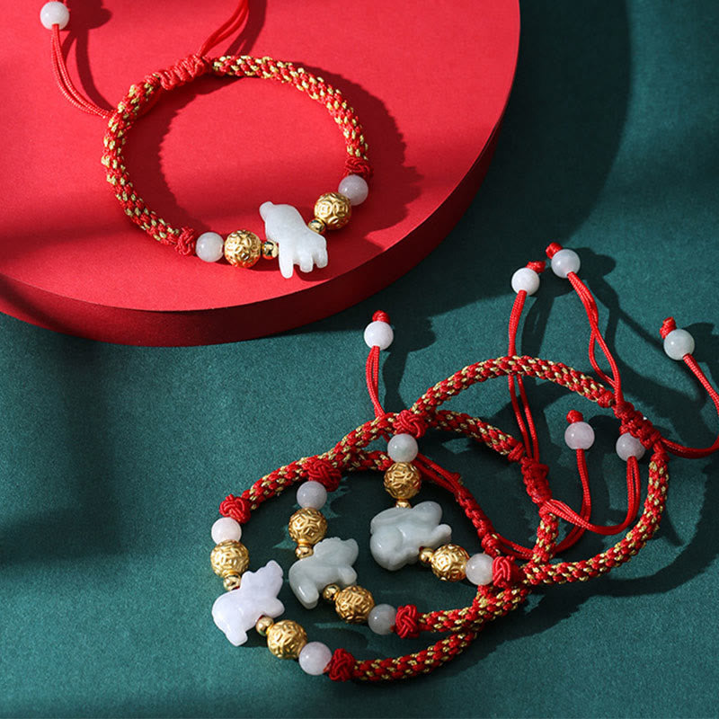 Buddha Stones Chinese Zodiac Jade Silver Beads Year Of The Horse Red String Luck Bracelet