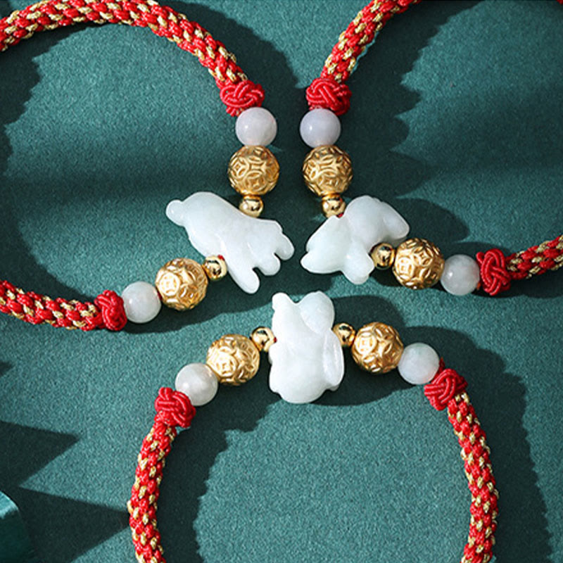 Buddha Stones Chinese Zodiac Jade Silver Beads Year Of The Horse Red String Luck Bracelet