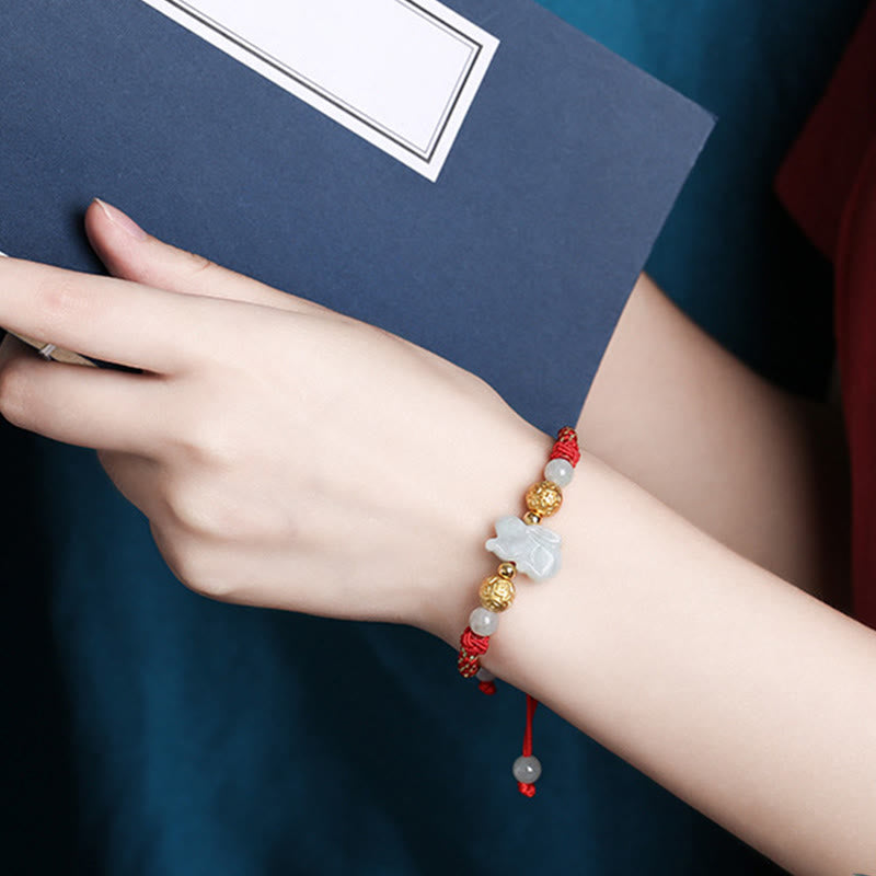 Buddha Stones Chinese Zodiac Jade Silver Beads Year Of The Horse Red String Luck Bracelet
