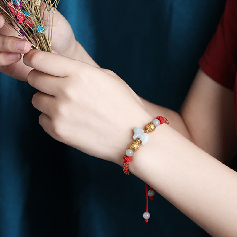 Buddha Stones Chinese Zodiac Jade Silver Beads Year Of The Horse Red String Luck Bracelet