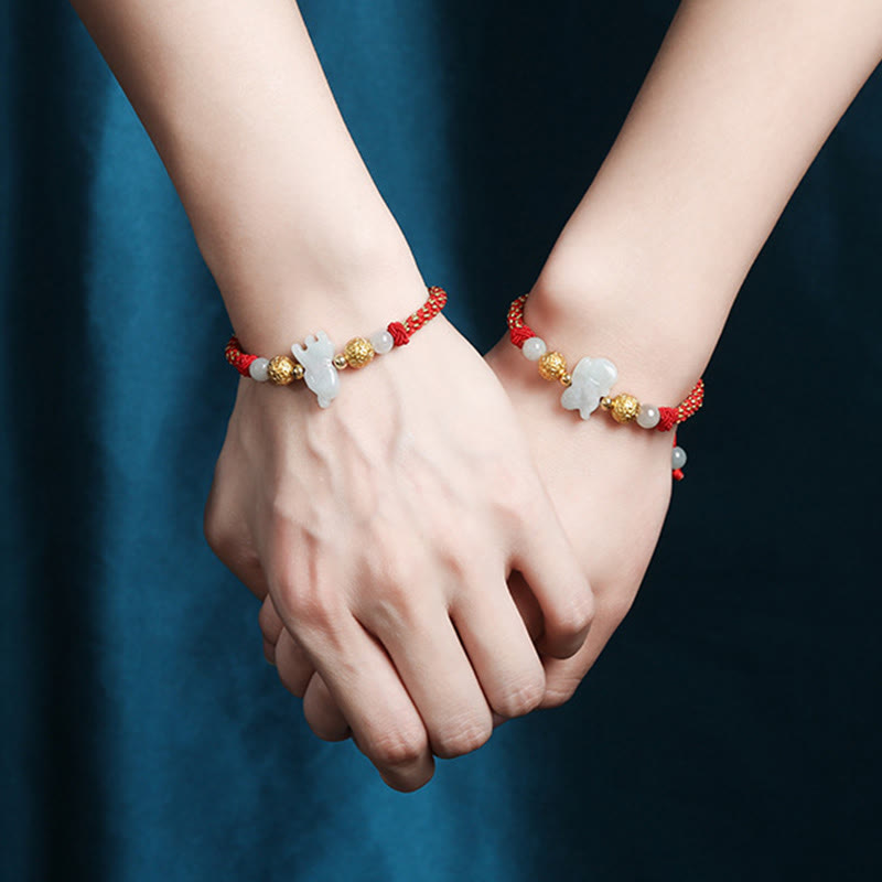 Buddha Stones Chinese Zodiac Jade Silver Beads Year Of The Horse Red String Luck Bracelet