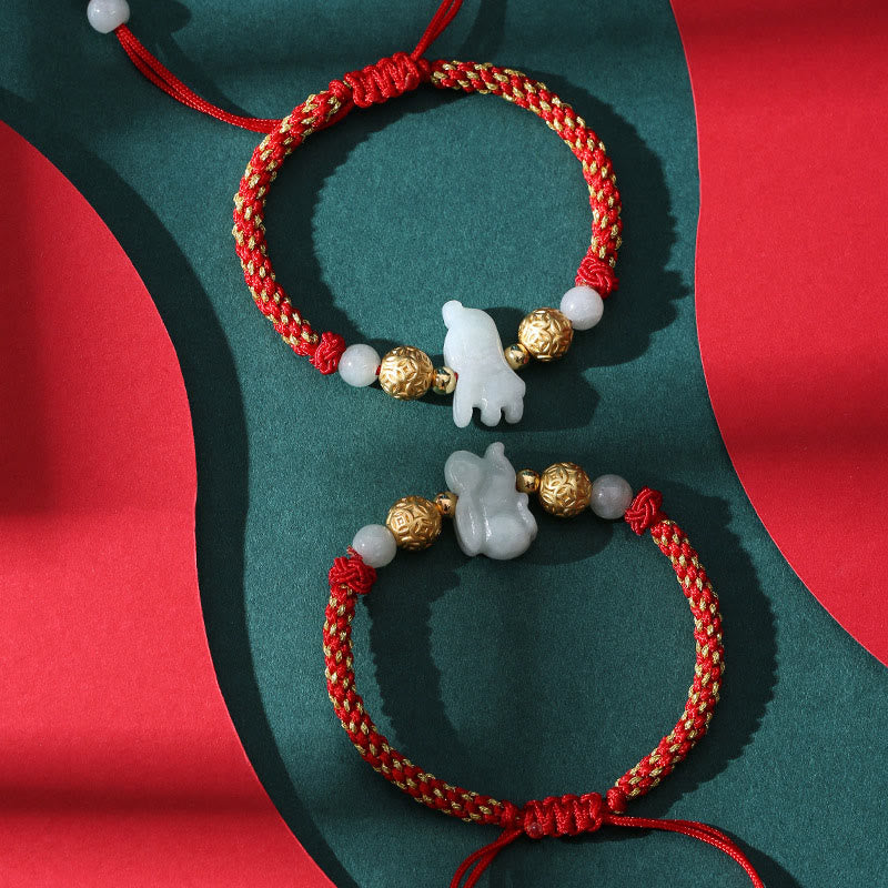 Buddha Stones Chinese Zodiac Jade Silver Beads Year Of The Horse Red String Luck Bracelet