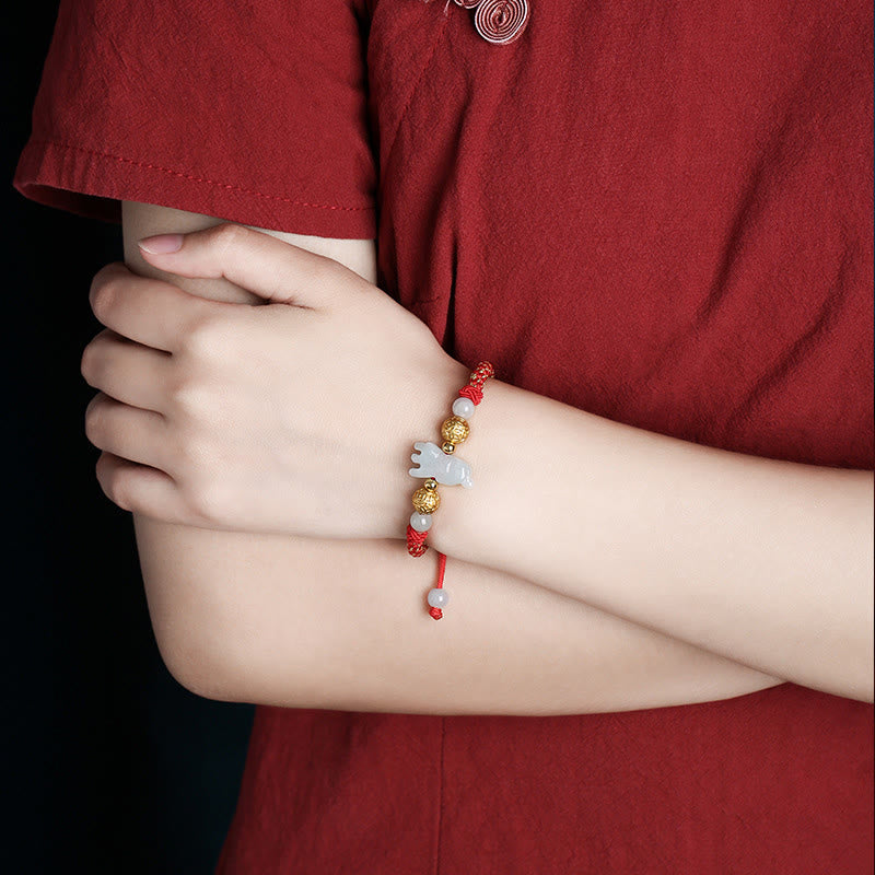 Buddha Stones Chinese Zodiac Jade Silver Beads Year Of The Horse Red String Luck Bracelet