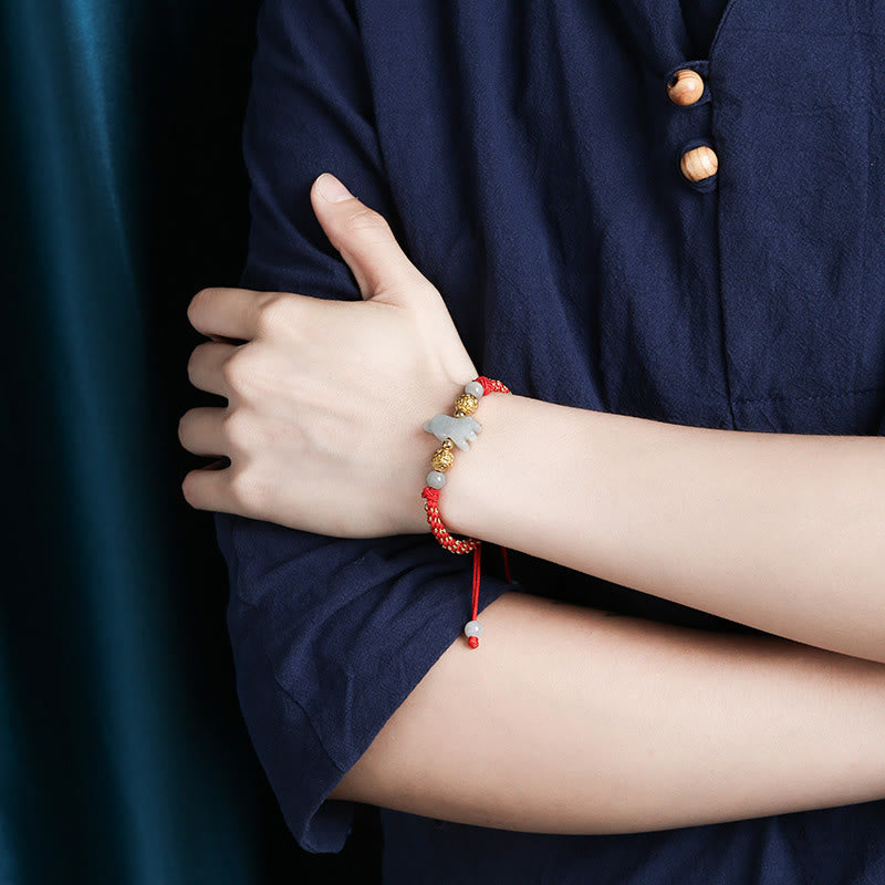 Buddha Stones Chinese Zodiac Jade Silver Beads Year Of The Horse Red String Luck Bracelet
