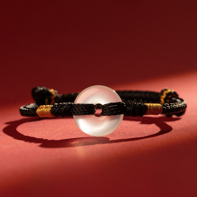 Buddha Stones White Chalcedony Peace Buckle Braided Connection Bracelet