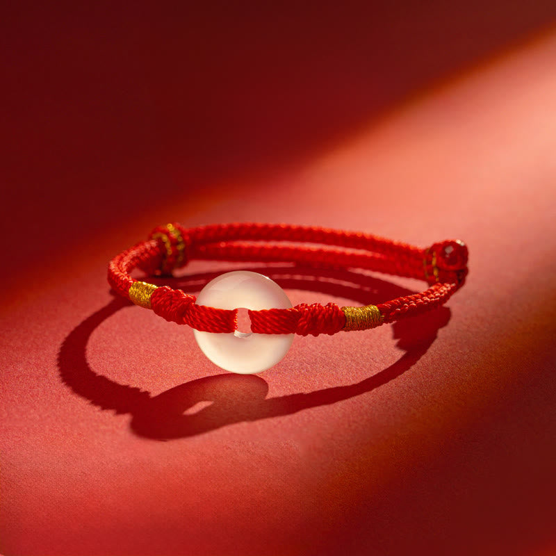Buddha Stones White Chalcedony Peace Buckle Braided Connection Bracelet