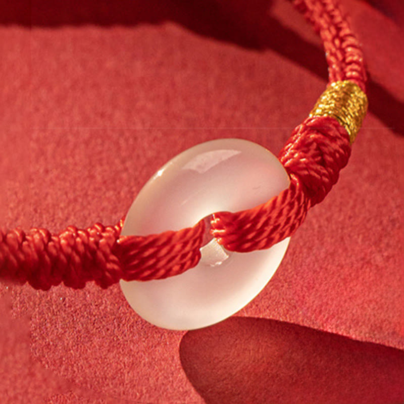 Buddha Stones White Chalcedony Peace Buckle Braided Connection Bracelet