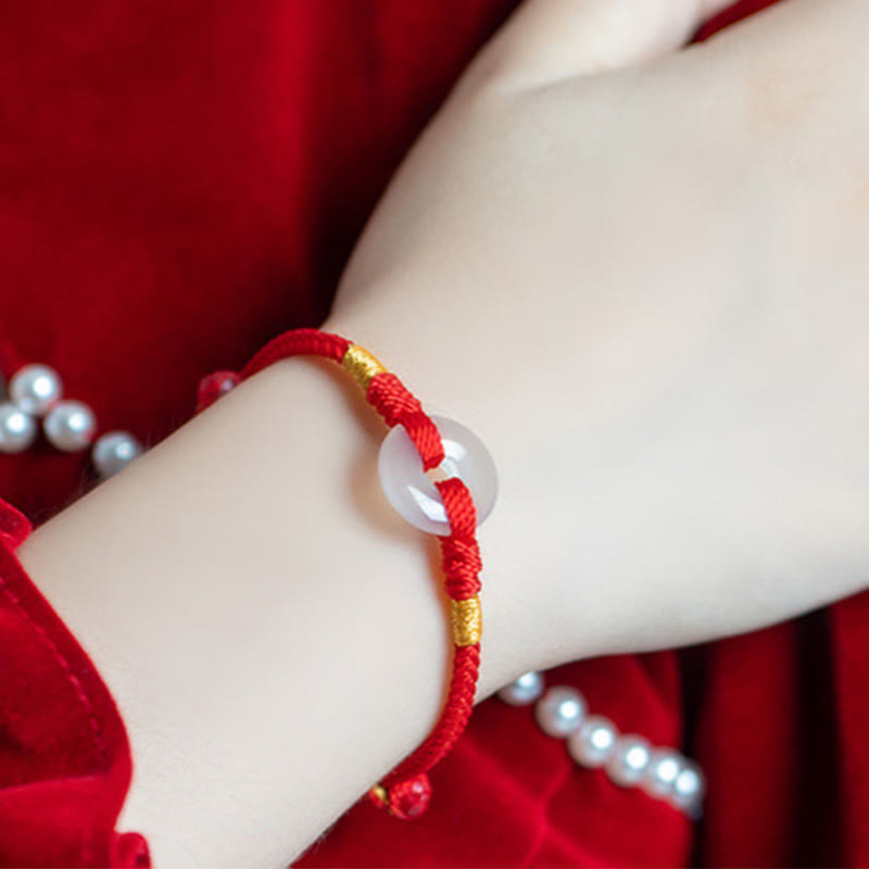 Buddha Stones White Chalcedony Peace Buckle Braided Connection Bracelet