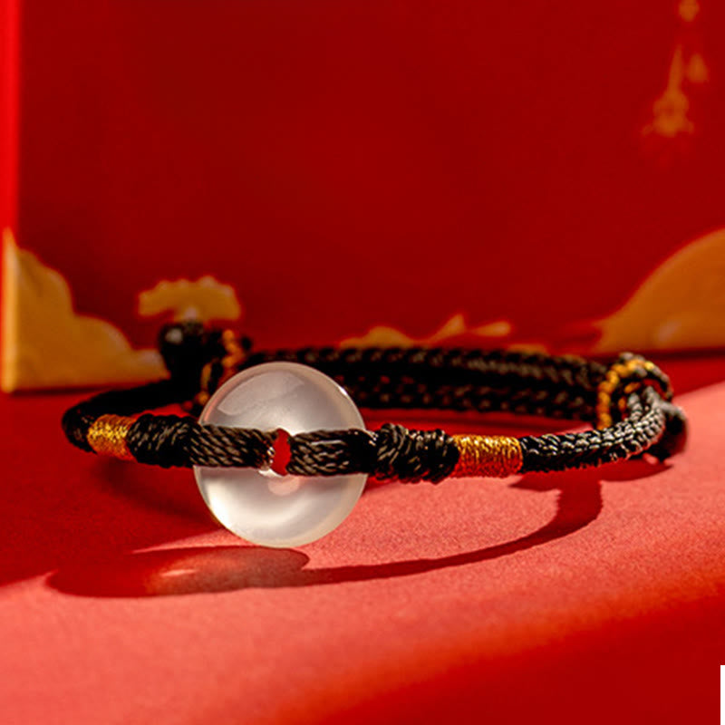 Buddha Stones White Chalcedony Peace Buckle Braided Connection Bracelet