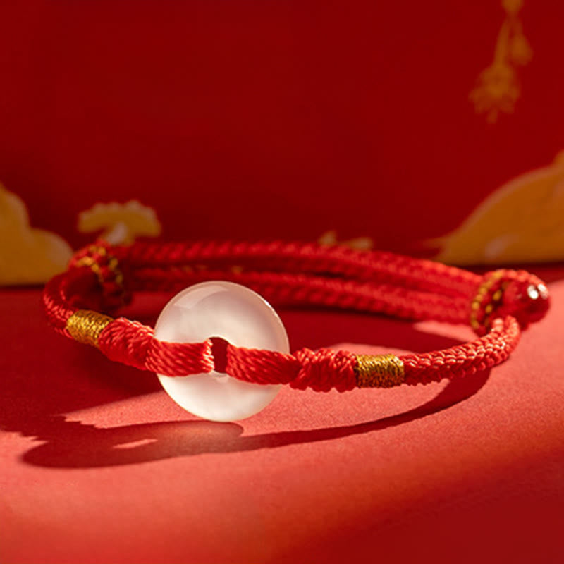 Buddha Stones White Chalcedony Peace Buckle Braided Connection Bracelet