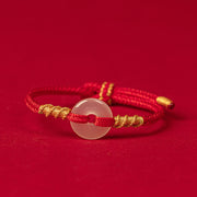 Buddha Stones White Chalcedony Peace Buckle Connection Rope Knot Bracelet