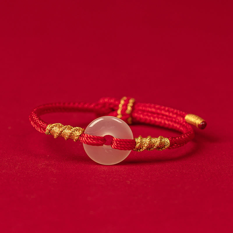 Buddha Stones White Chalcedony Peace Buckle Connection Rope Knot Bracelet