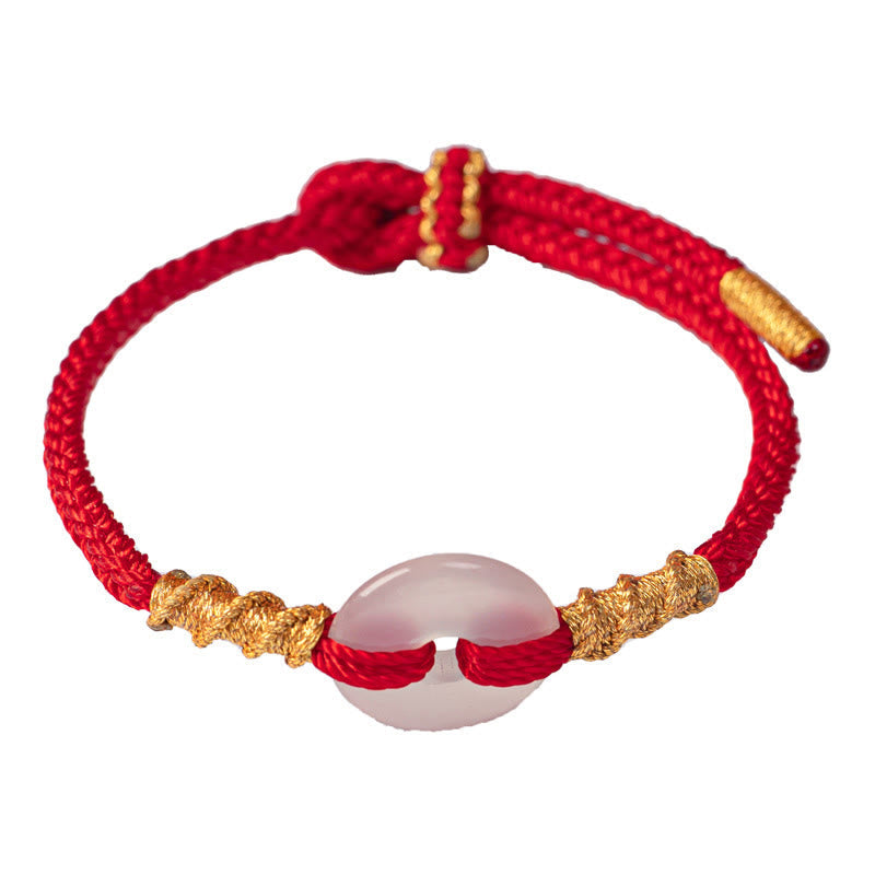 Buddha Stones White Chalcedony Peace Buckle Connection Rope Knot Bracelet