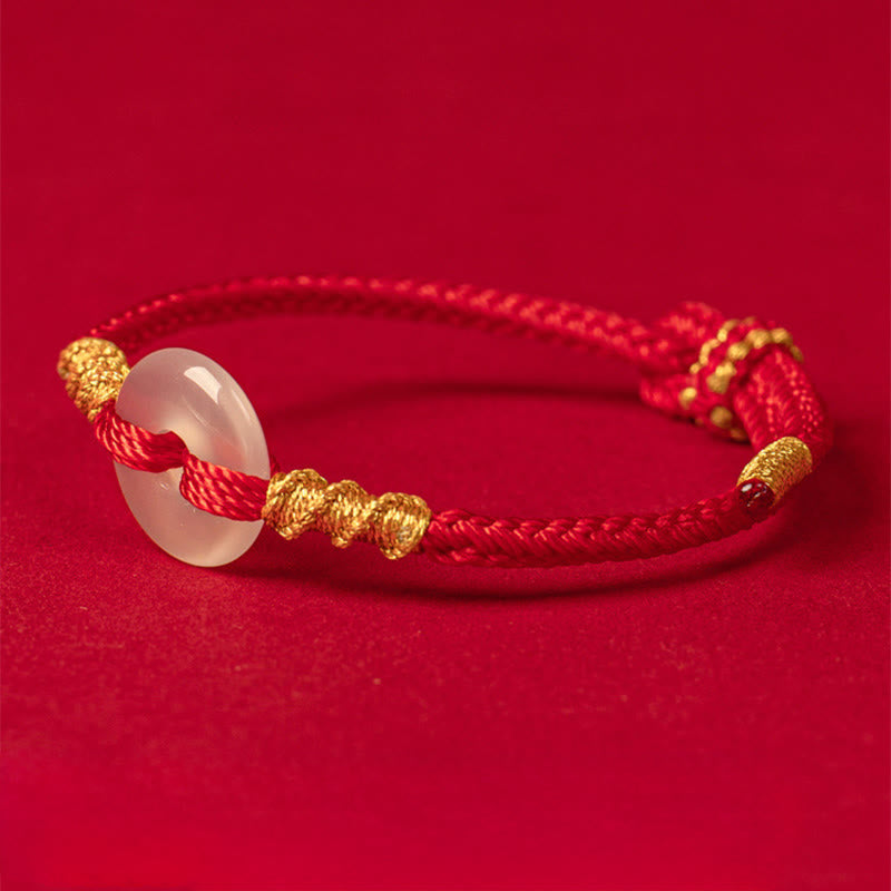 Buddha Stones White Chalcedony Peace Buckle Connection Rope Knot Bracelet