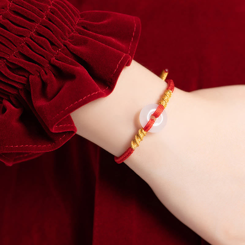 Buddha Stones White Chalcedony Peace Buckle Connection Rope Knot Bracelet