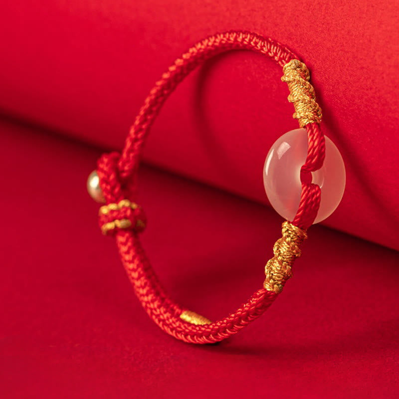 Buddha Stones White Chalcedony Peace Buckle Connection Rope Knot Bracelet