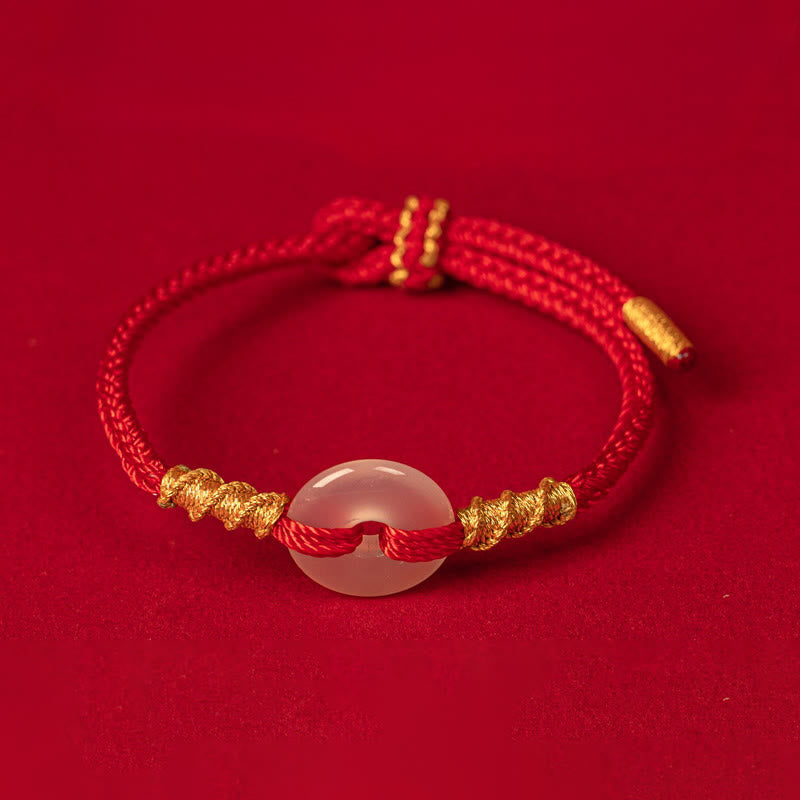 Buddha Stones White Chalcedony Peace Buckle Connection Rope Knot Bracelet